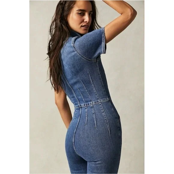 Free People We The Free Women's Jayde Flare Jumpsuit, Sunburst Blue, size XL - Picture 12 of 16